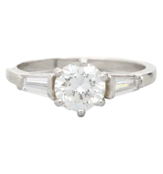 French 18ct 1.03ct diamond tapered baguette engagement ring