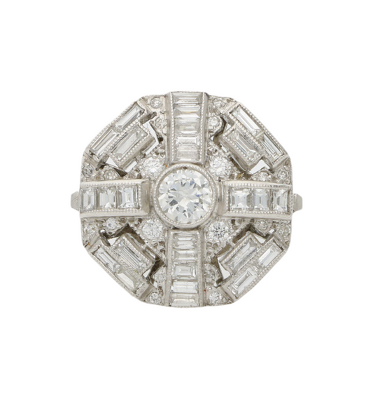Platinum diamond Art Deco style cluster engagement ring