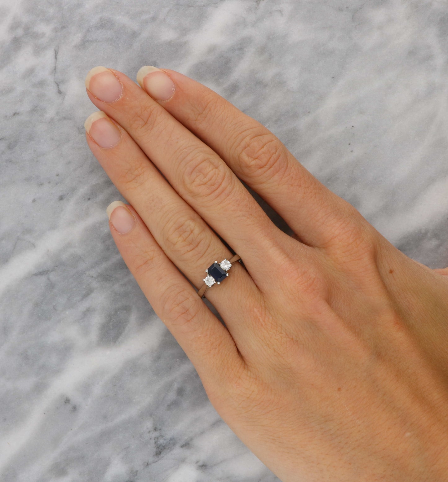 18ct sapphire and diamond 3 stone engagement ring
