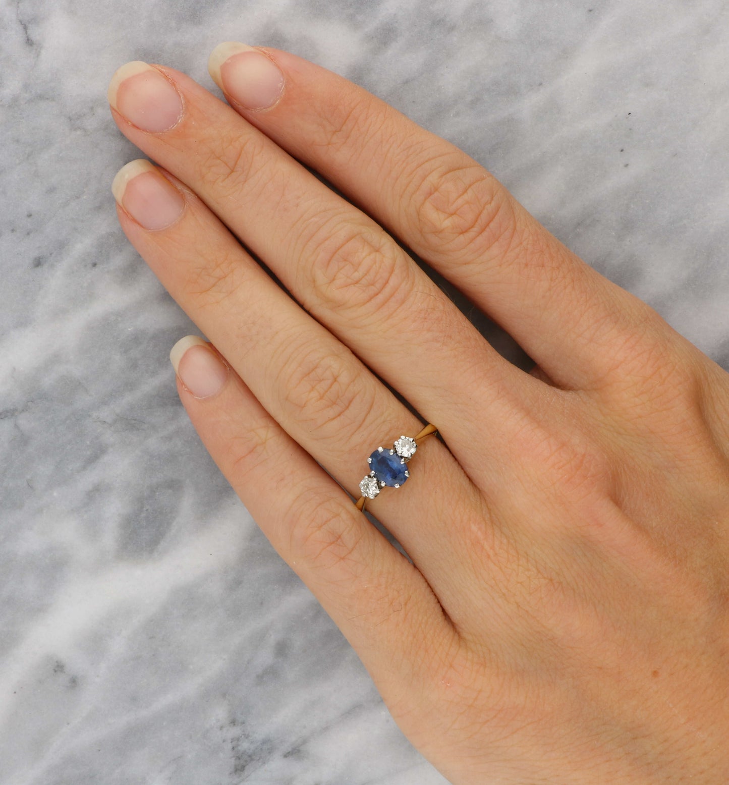 18ct and platinum sapphire and diamond 3 stone engagement ring