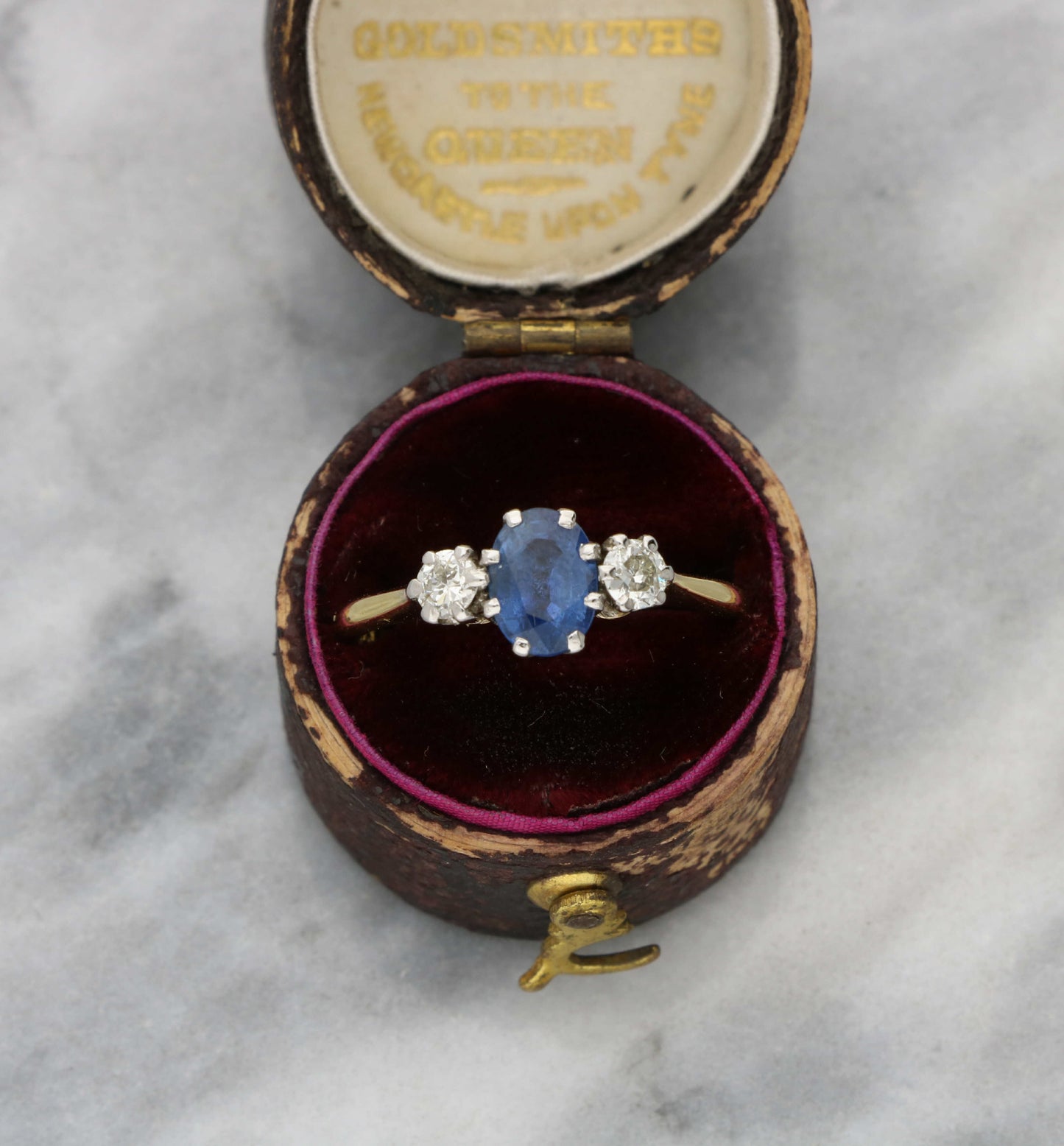 18ct and platinum sapphire and diamond 3 stone engagement ring