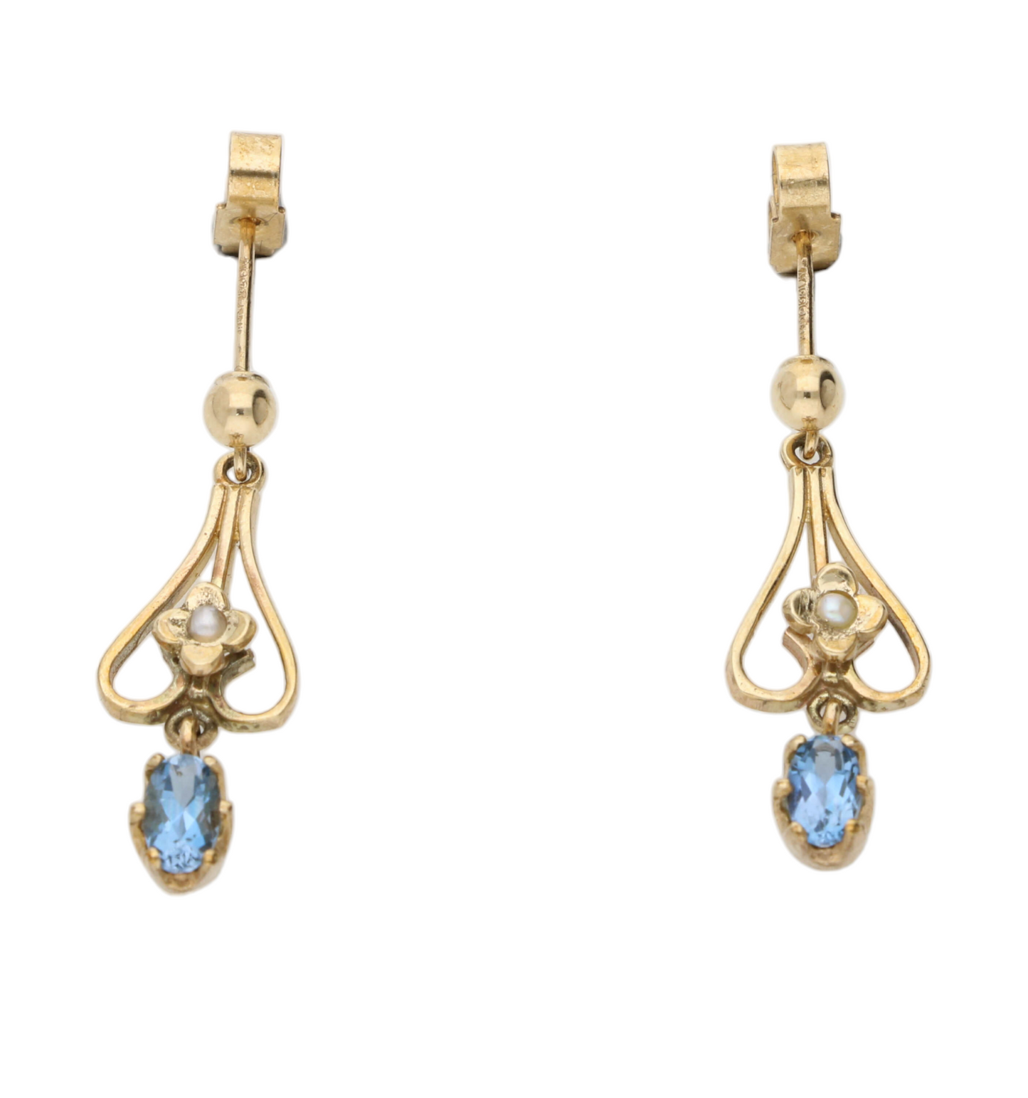 9ct pearl and aquamarine drop earrings