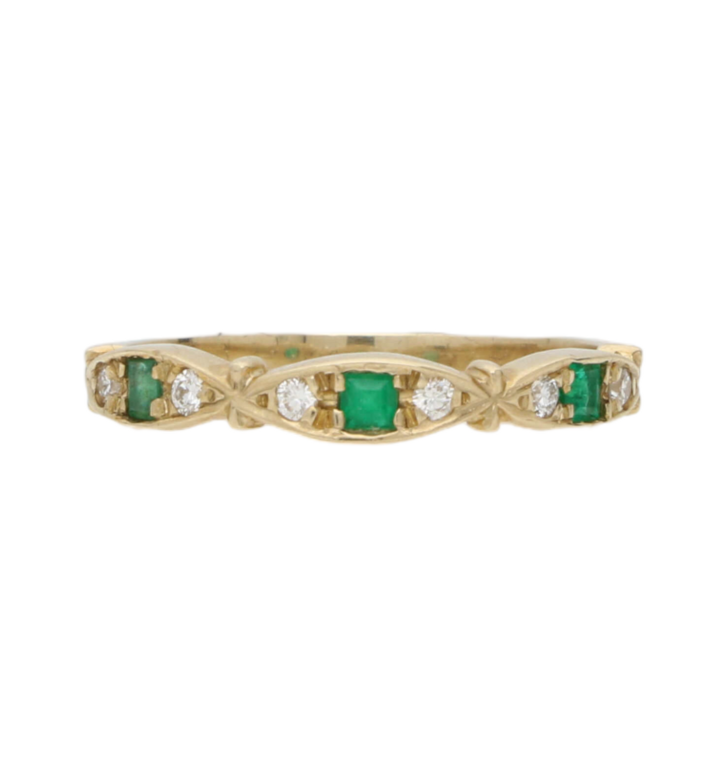 9ct emerald and diamond half eternity ring