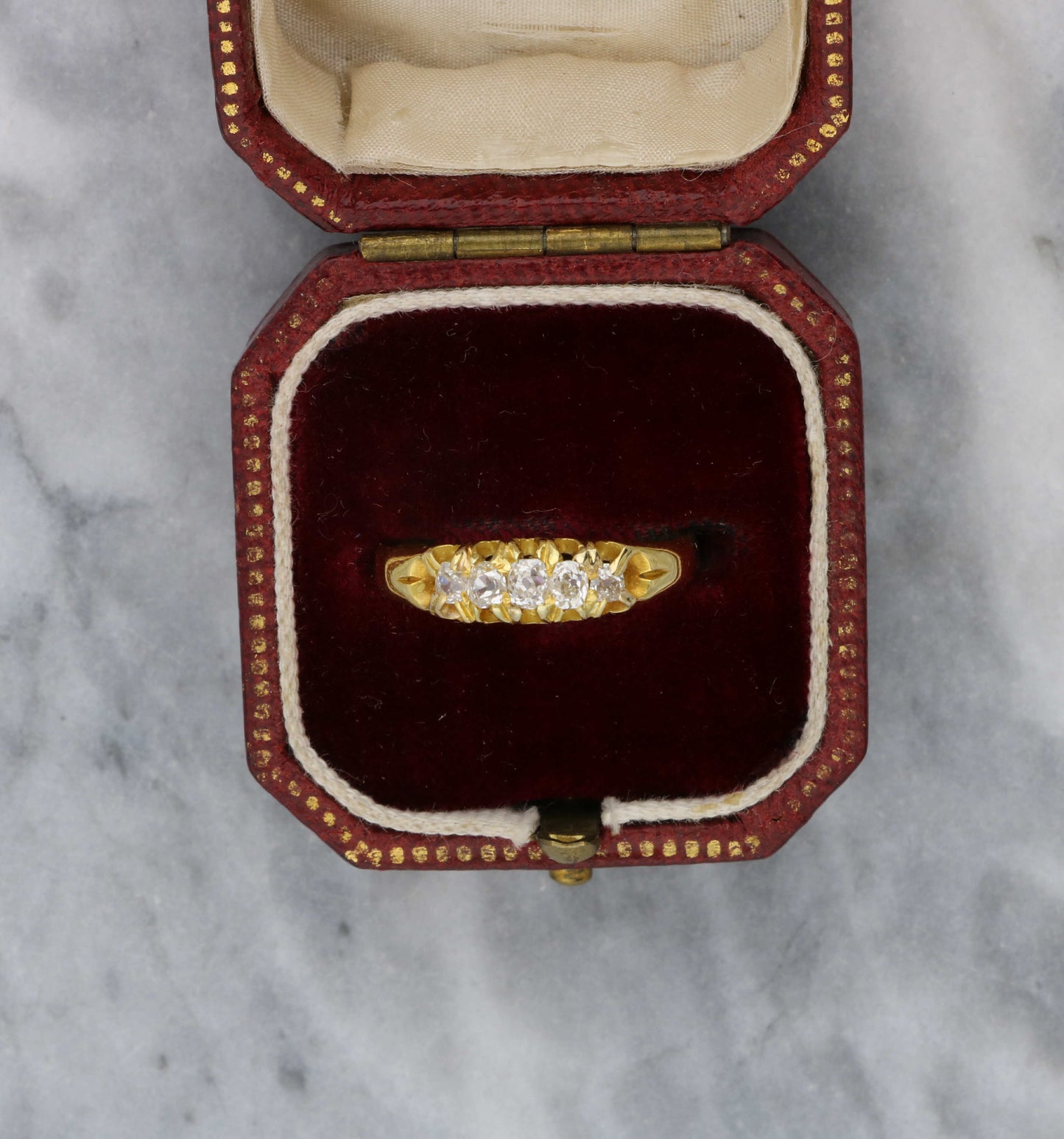 18ct old cut diamond 5 stone ring
