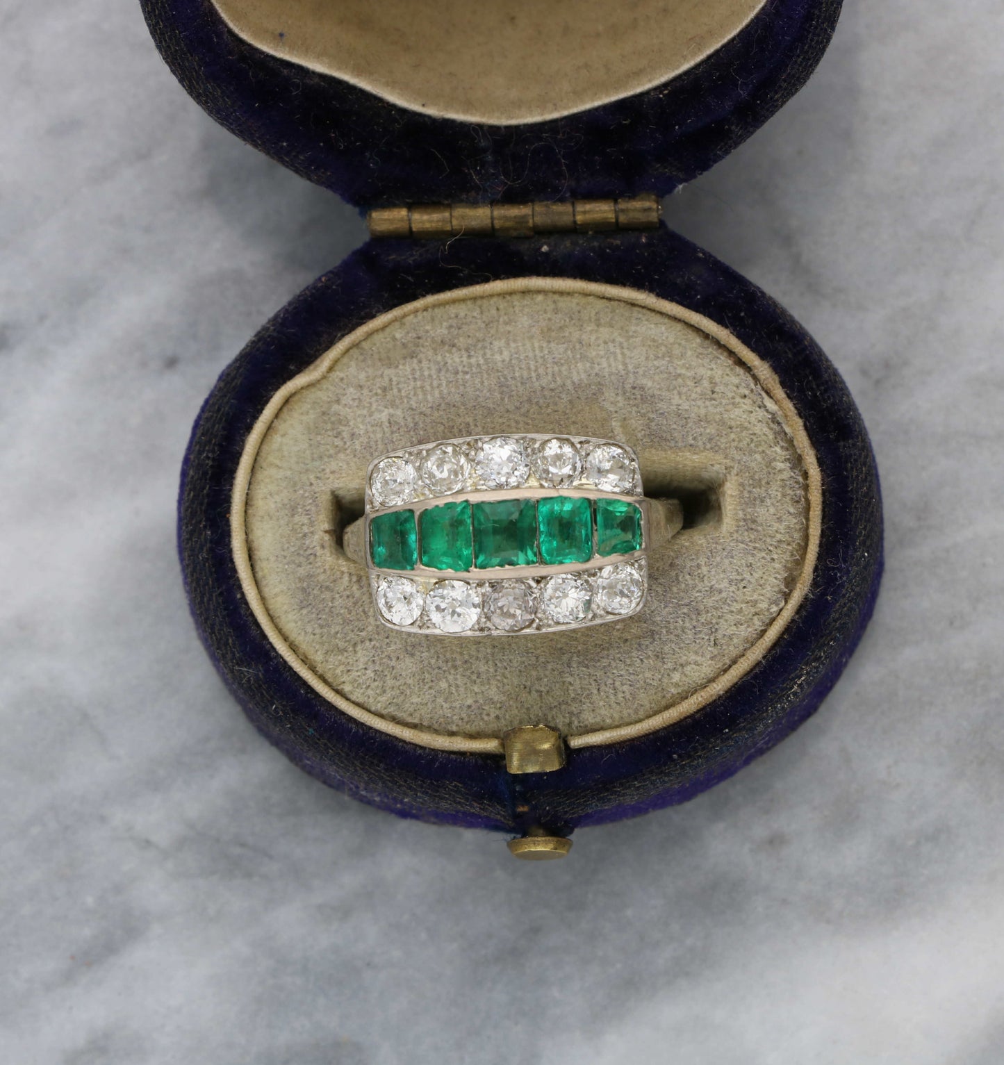 18ct emerald and old cut diamond ring