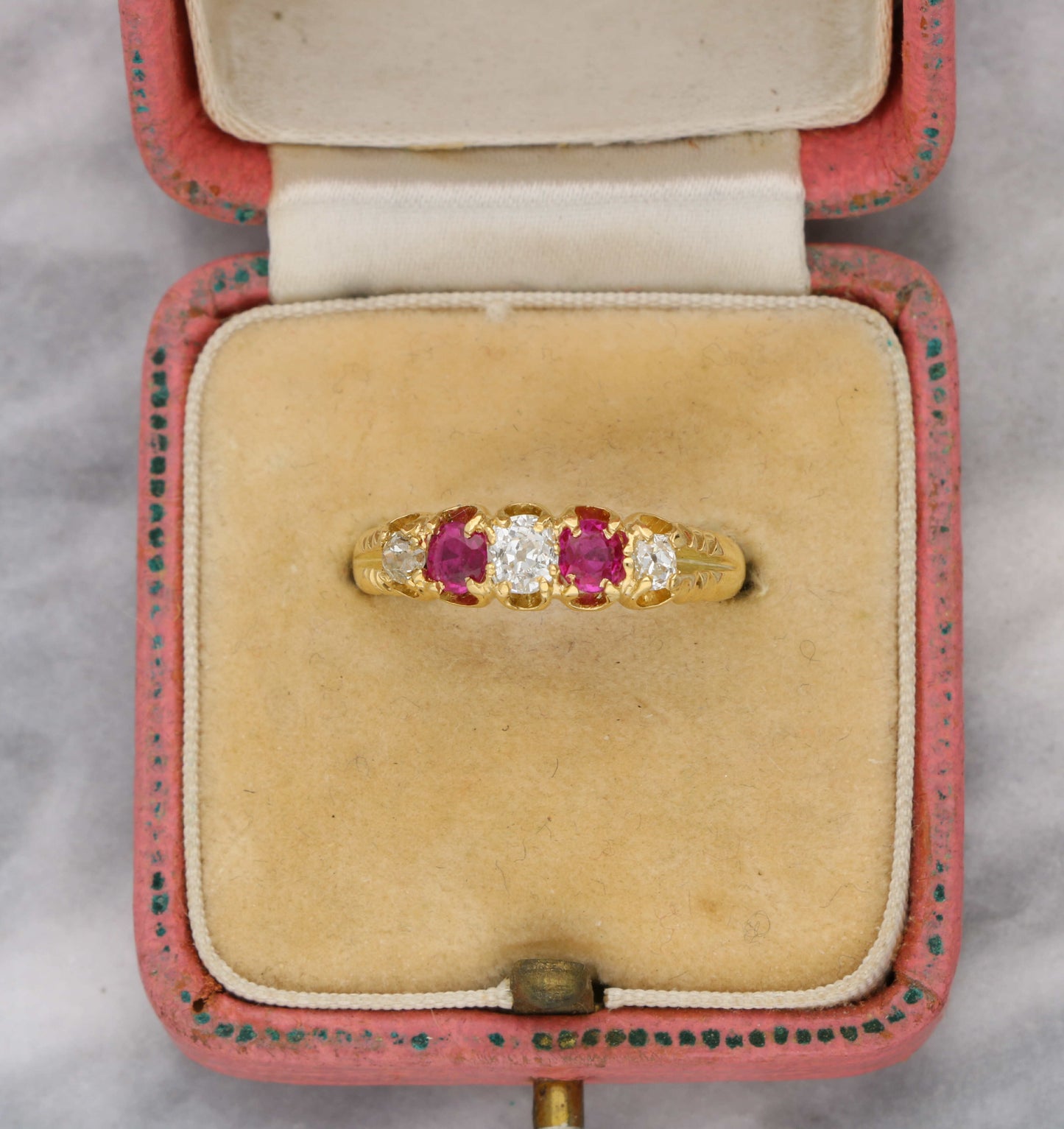 18ct ruby and old cut diamond 5 stone ring