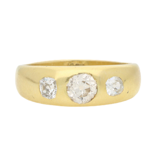 18ct old cut diamond 3 stone gypsy ring