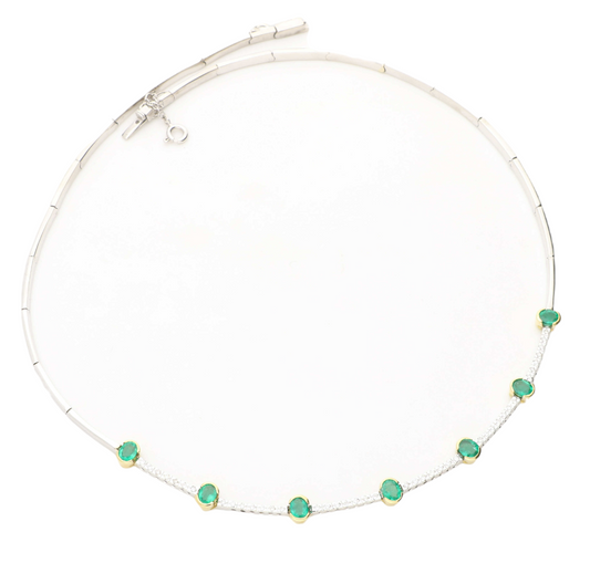 18ct emerald and diamond necklace, bracelet and earrings set