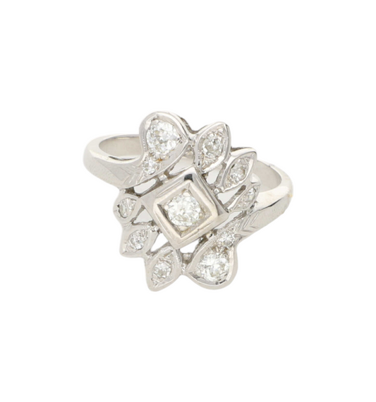 14ct white gold old-cut diamond cluster ring