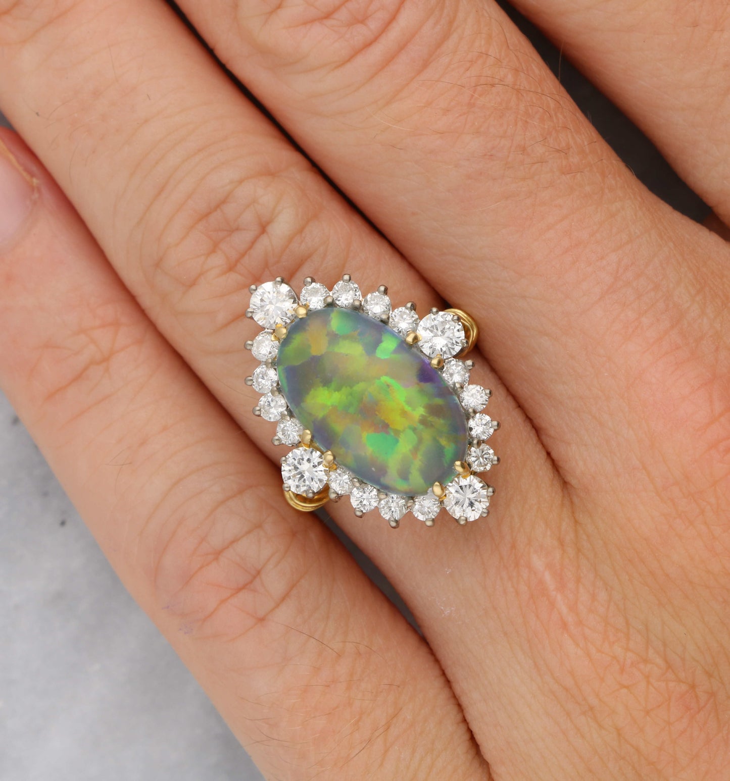 18ct black opal and diamond cluster ring