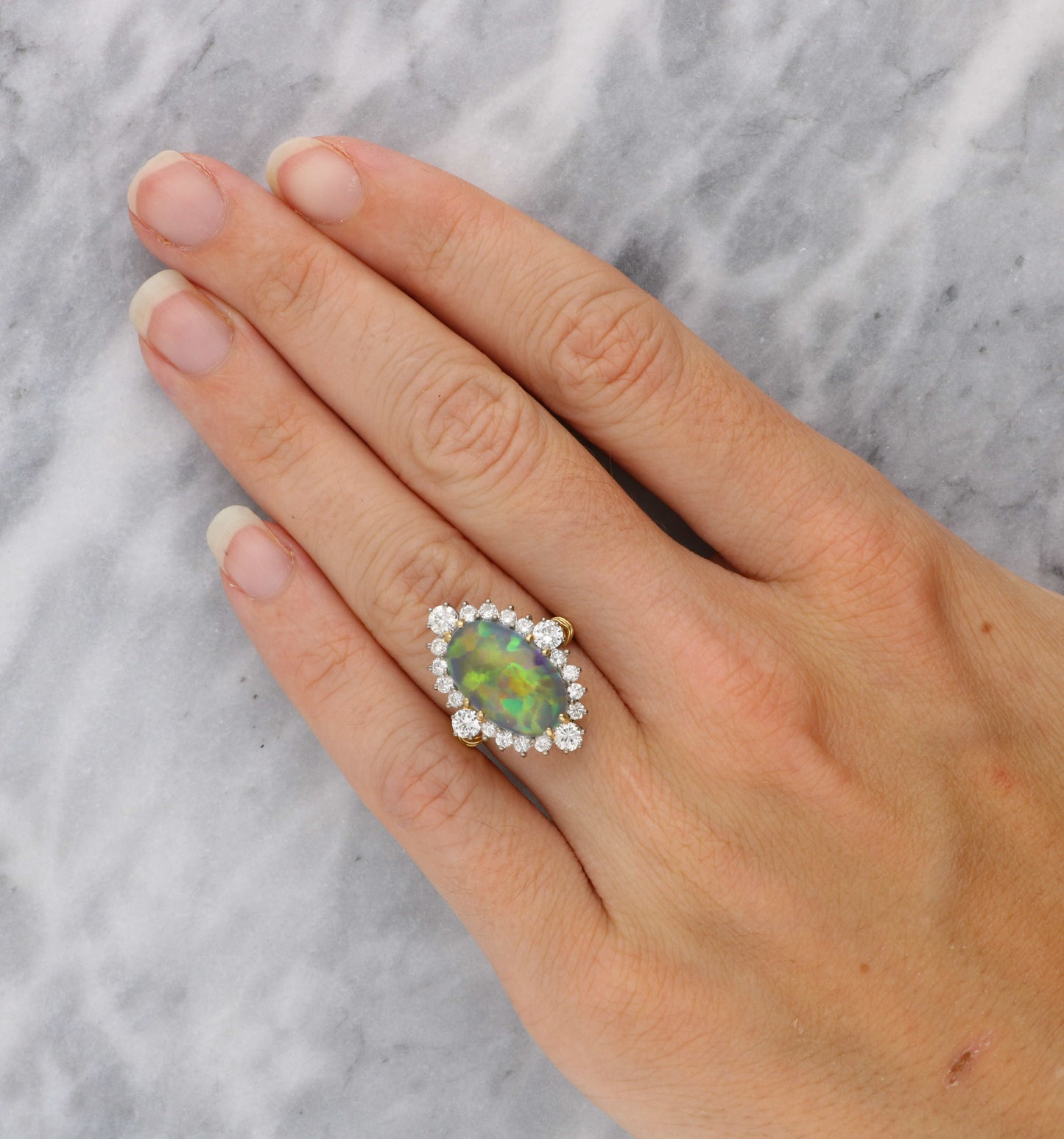 18ct black opal and diamond cluster ring