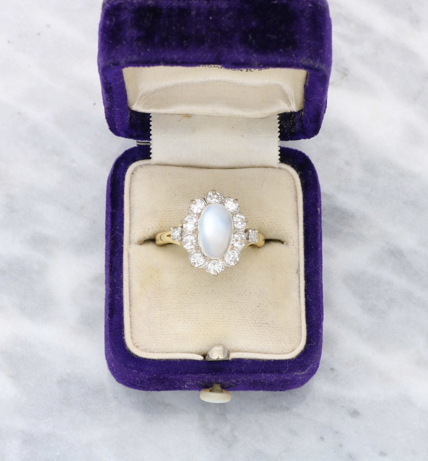 18ct moonstone and diamond cluster ring