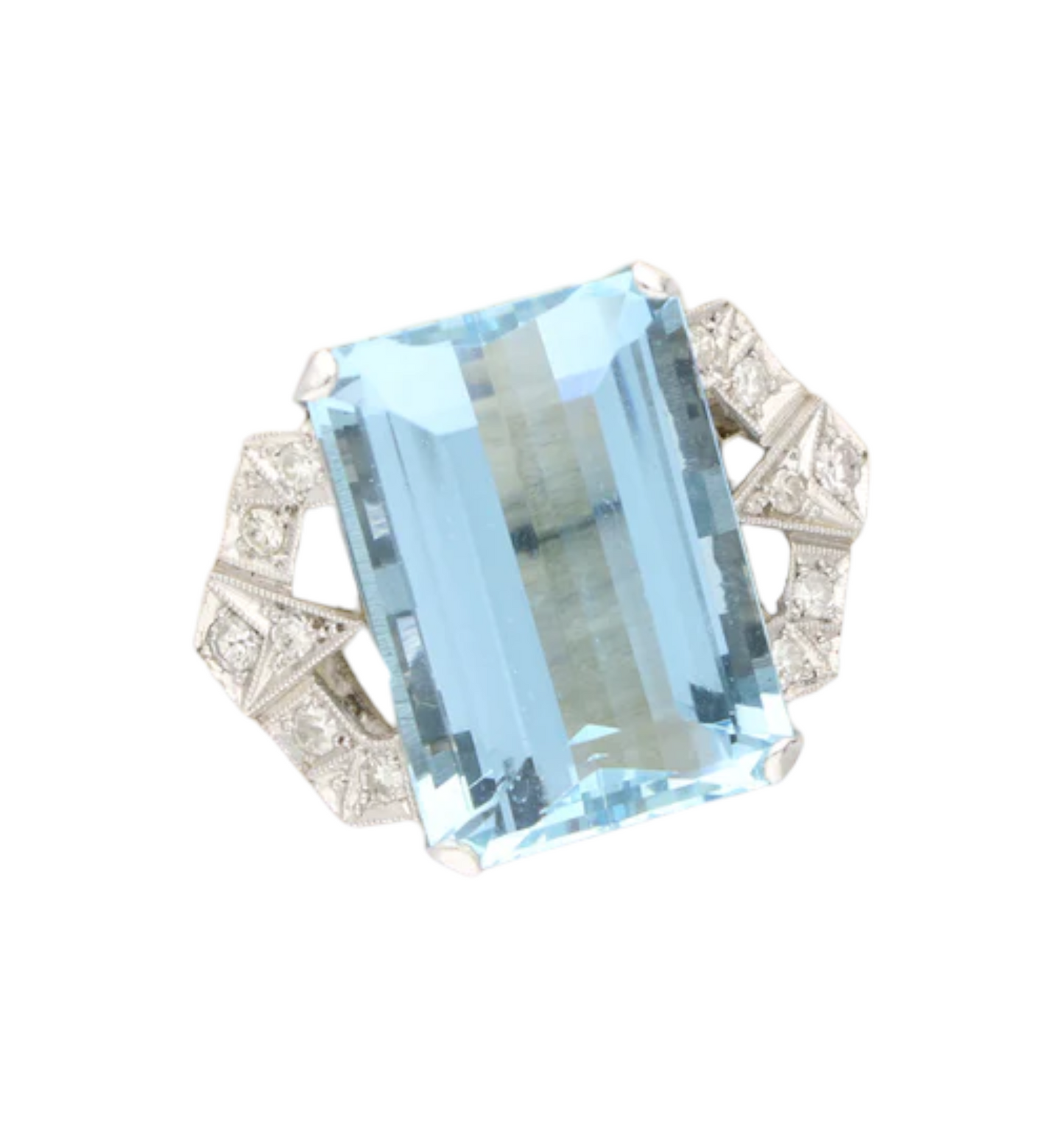 Art Deco style aquamarine and diamond ring