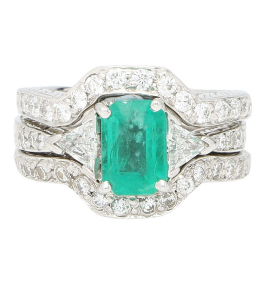 14ct emerald and diamond ring set