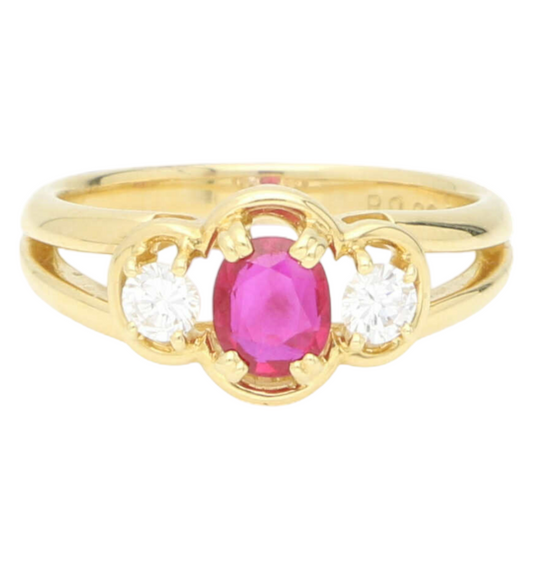 18ct Ruby & Diamond Three Stone Ring