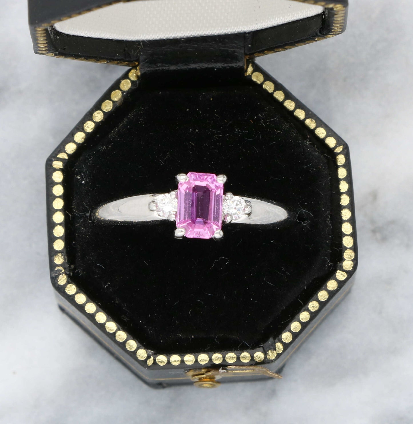 18ct Pink Sapphire & Diamond Three Stone Ring