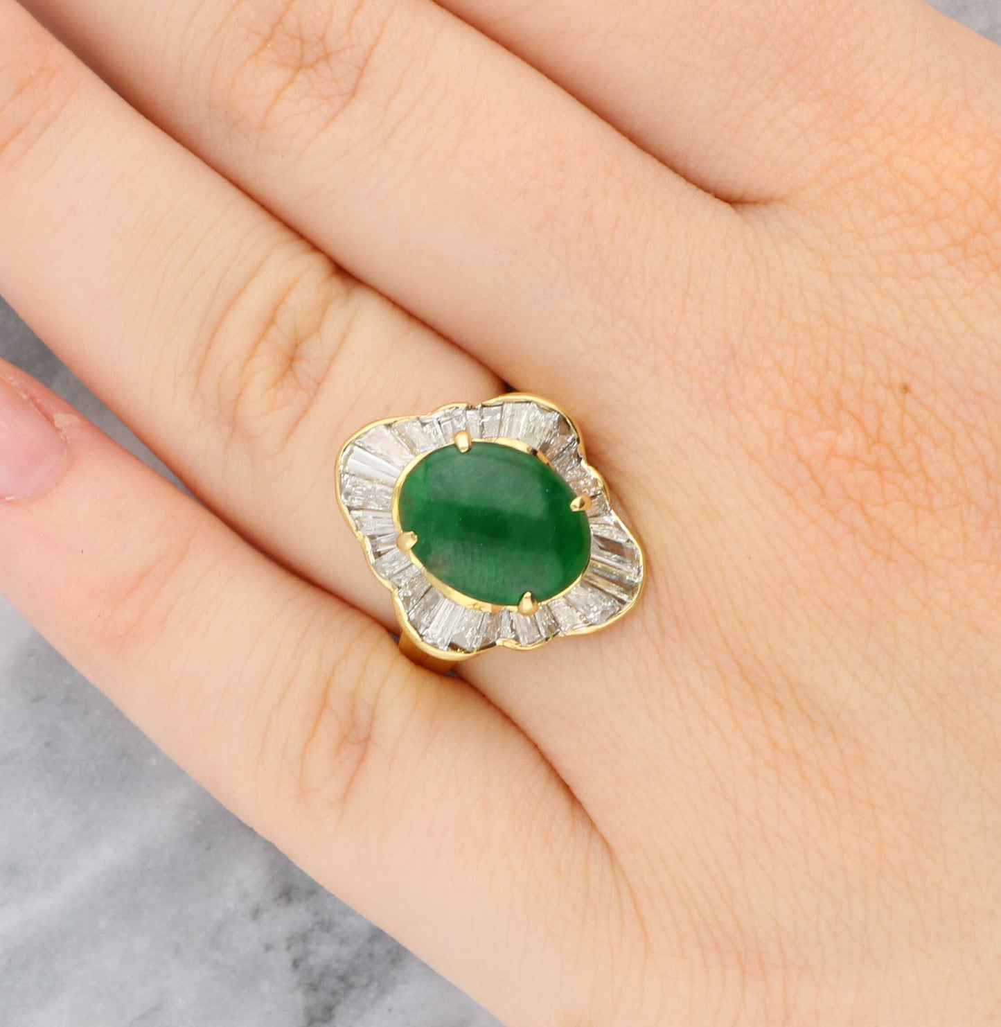 Jade Diamond Cluster Ring