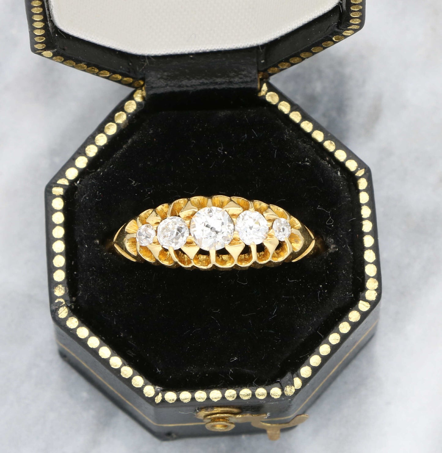 18ct yellow gold old cut diamond 5 stone ring