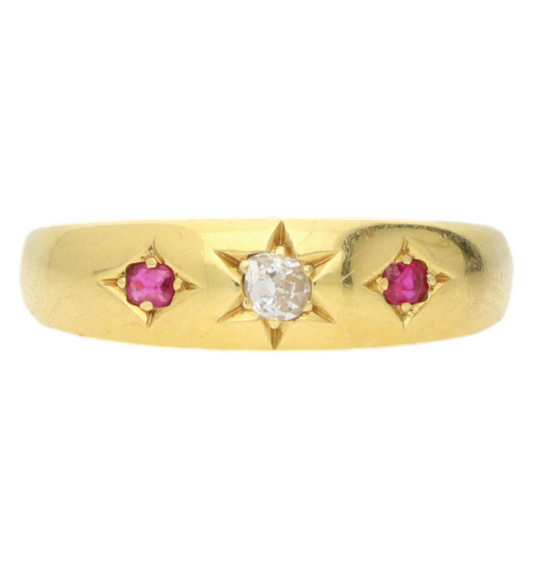 18ct ruby and old cut diamond ring