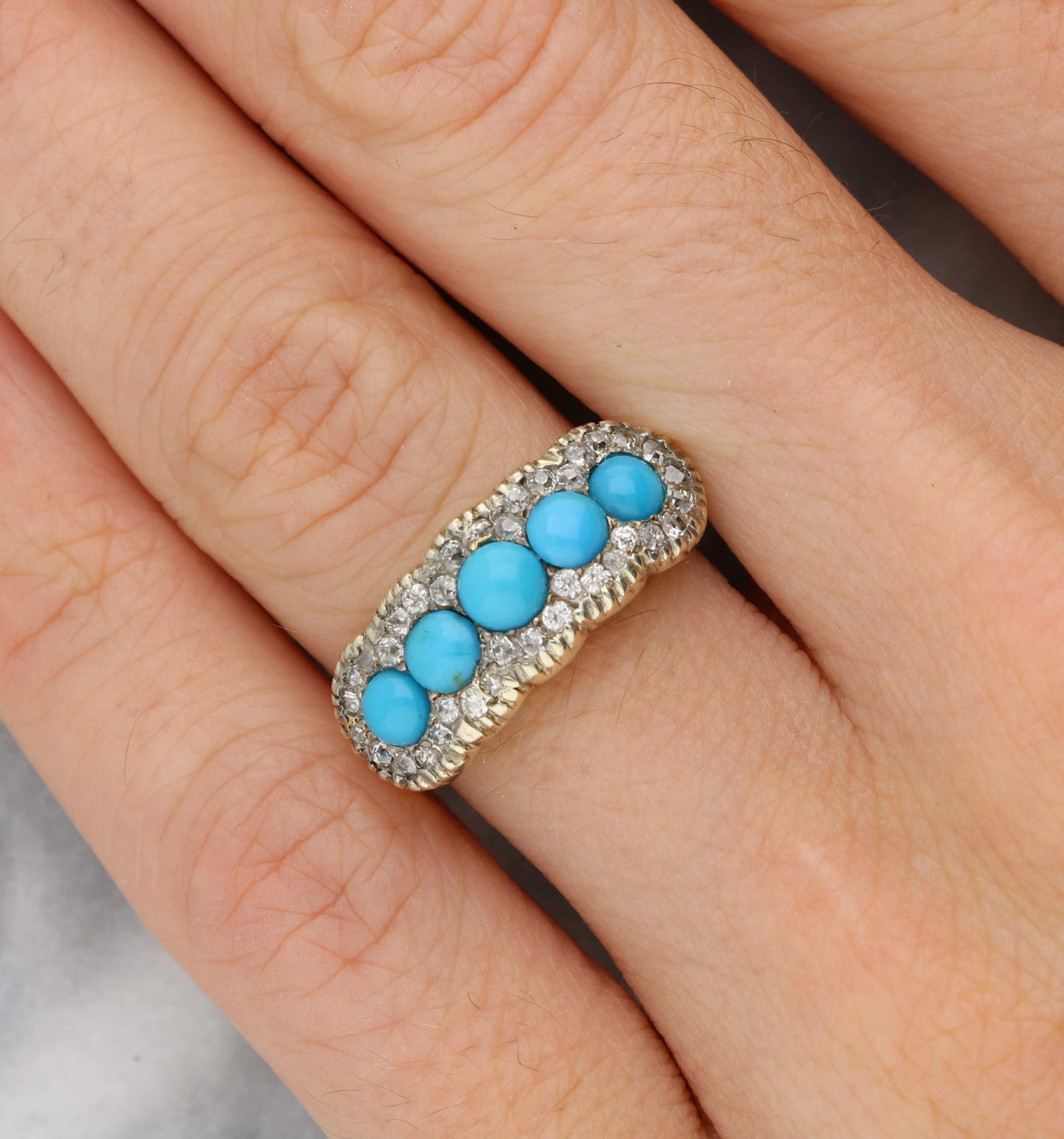 18ct turquoise and rose-cut diamond cluster ring