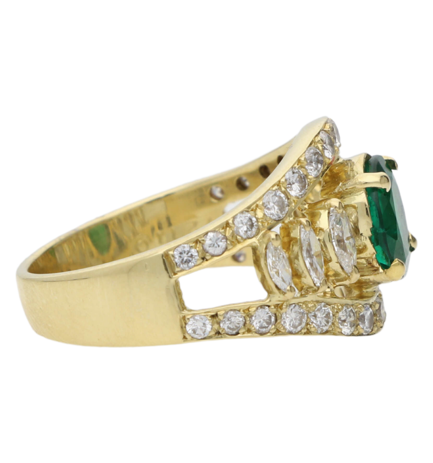 18ct emerald and diamond marquise cluster ring