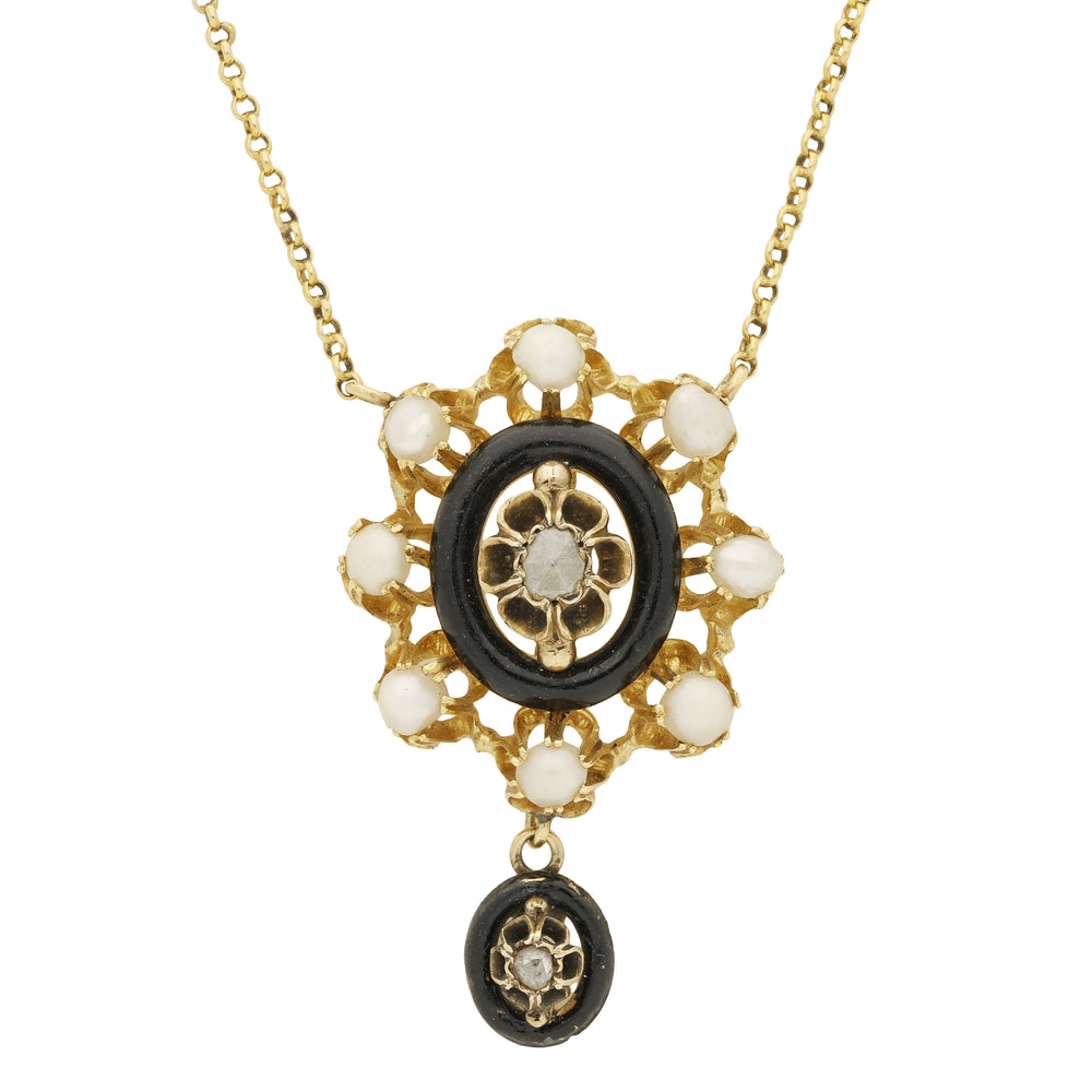 Vintage Pearl and Enamel Necklace