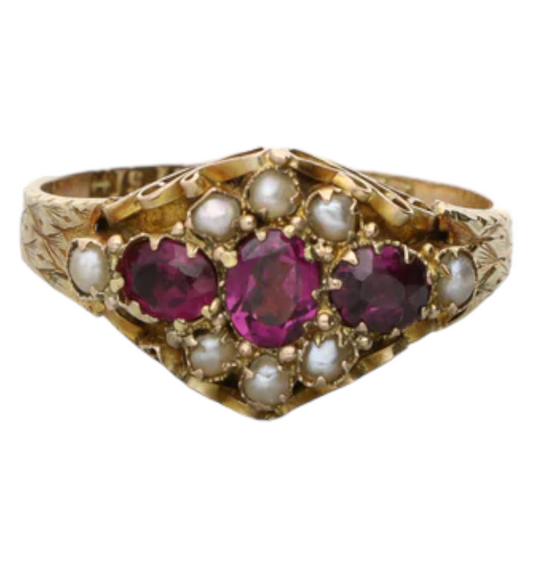 1880's 12ct garnet and pearl ring