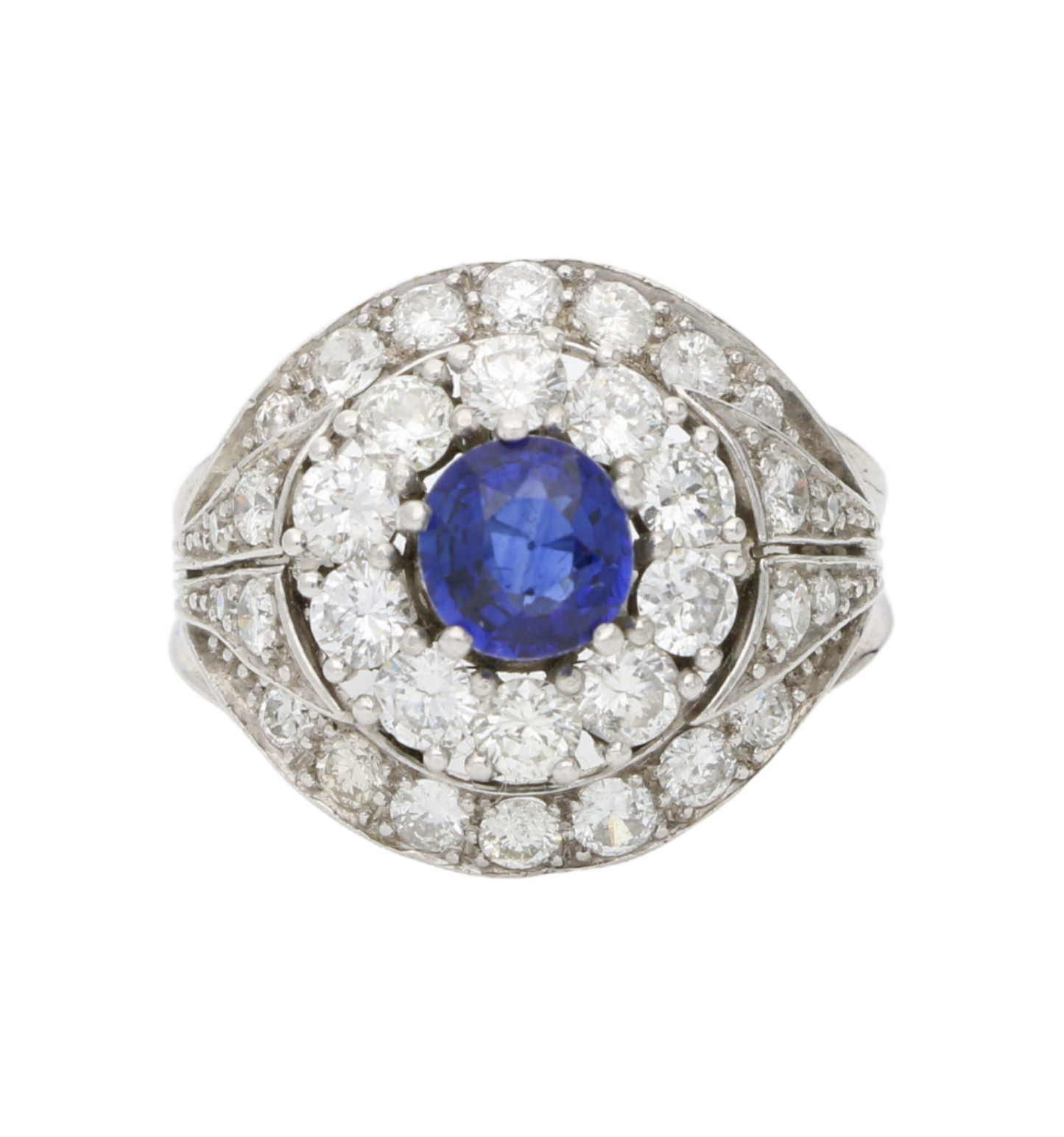 French platinum sapphire and diamond cluster ring