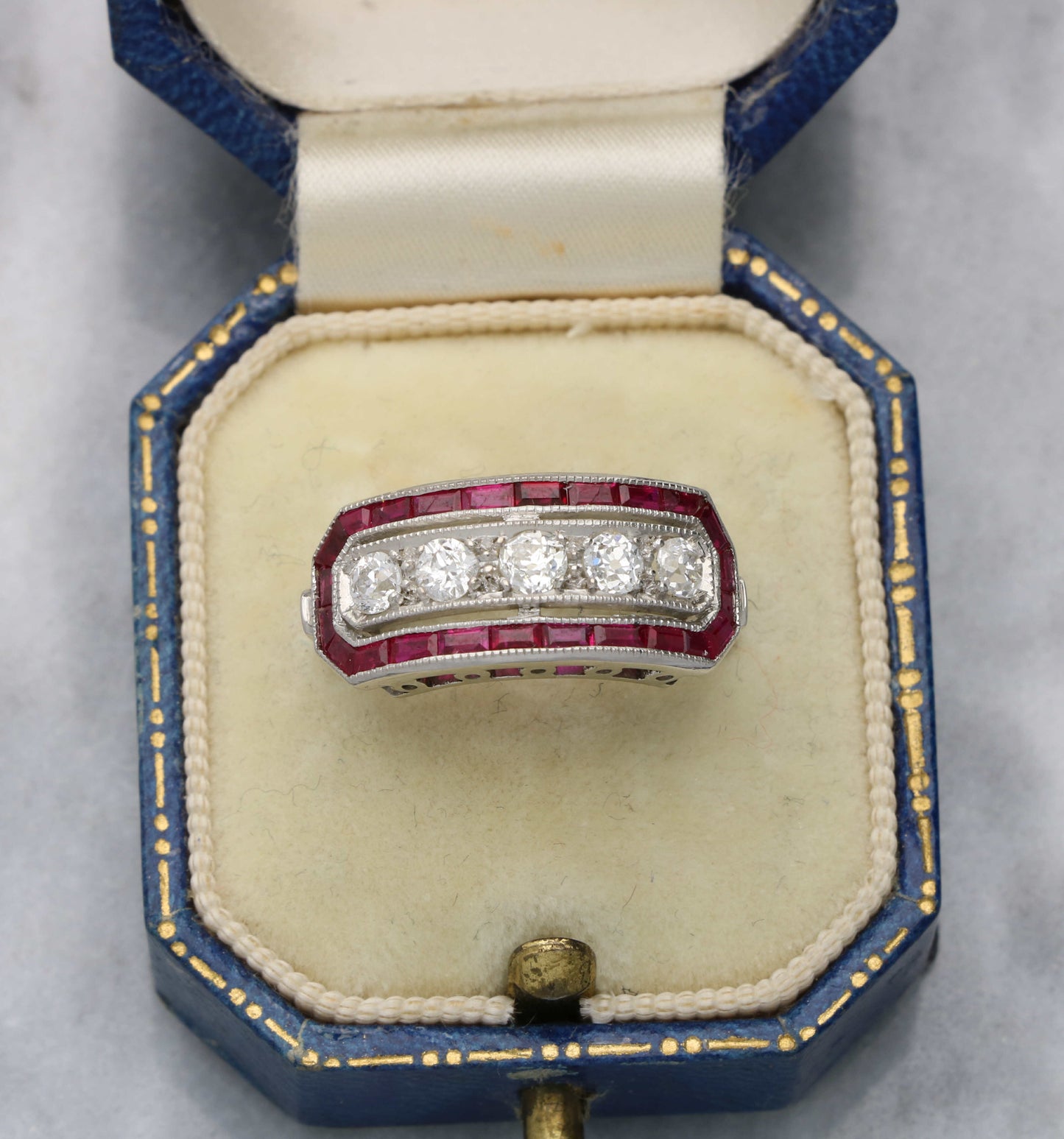 Platinum diamond and ruby Art Deco style ring
