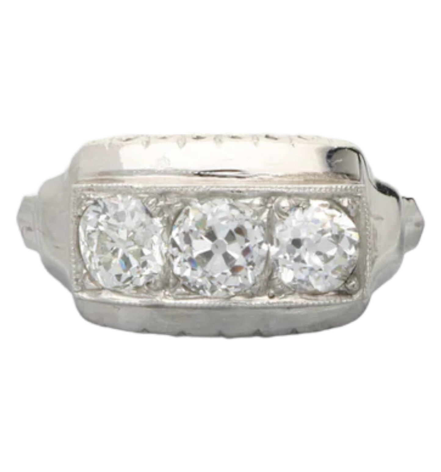 Platinum old cut diamond 3-stone ring