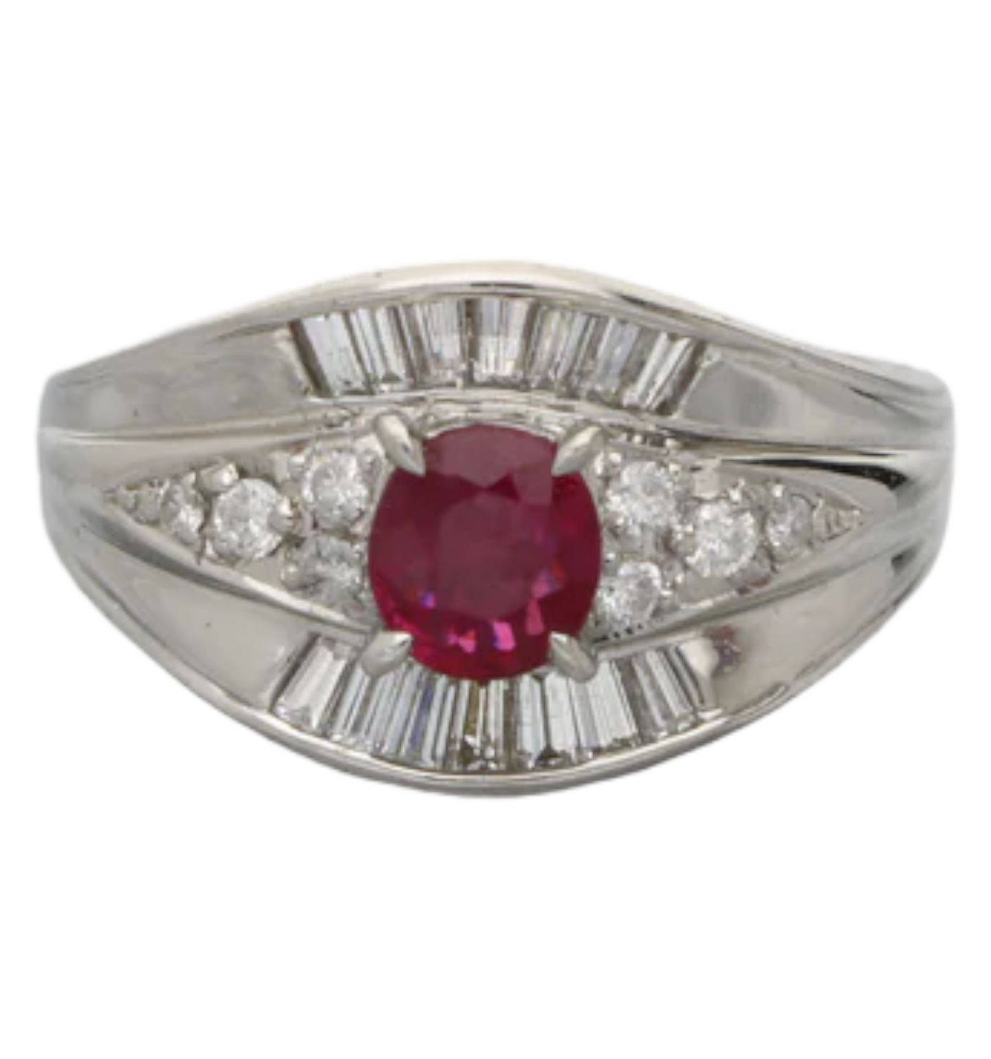 Platinum ruby and diamond cluster dress ring