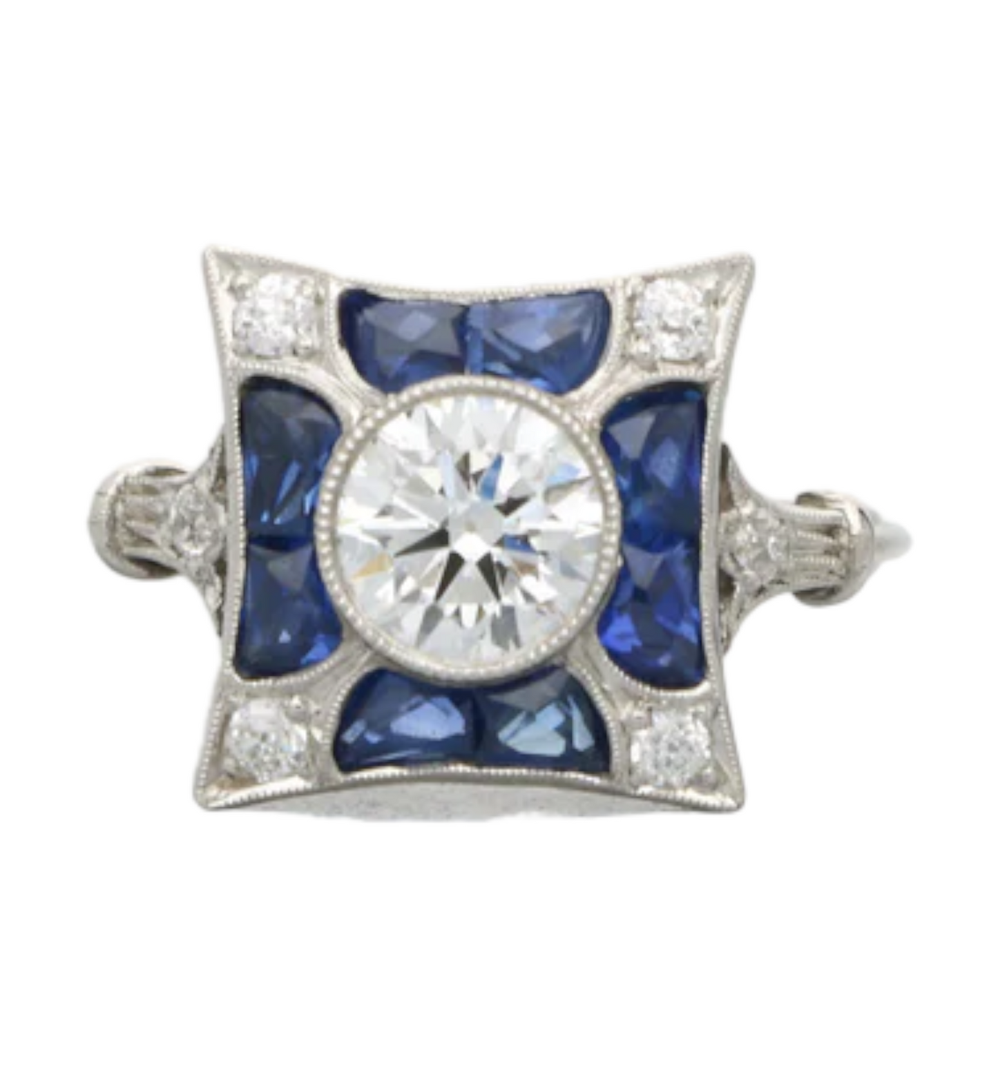 Art Deco style diamond and sapphire engagement ring