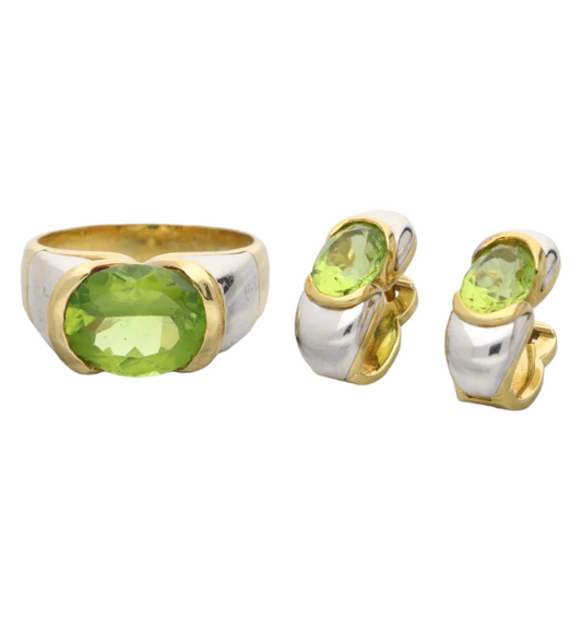18ct peridot ring and earring set