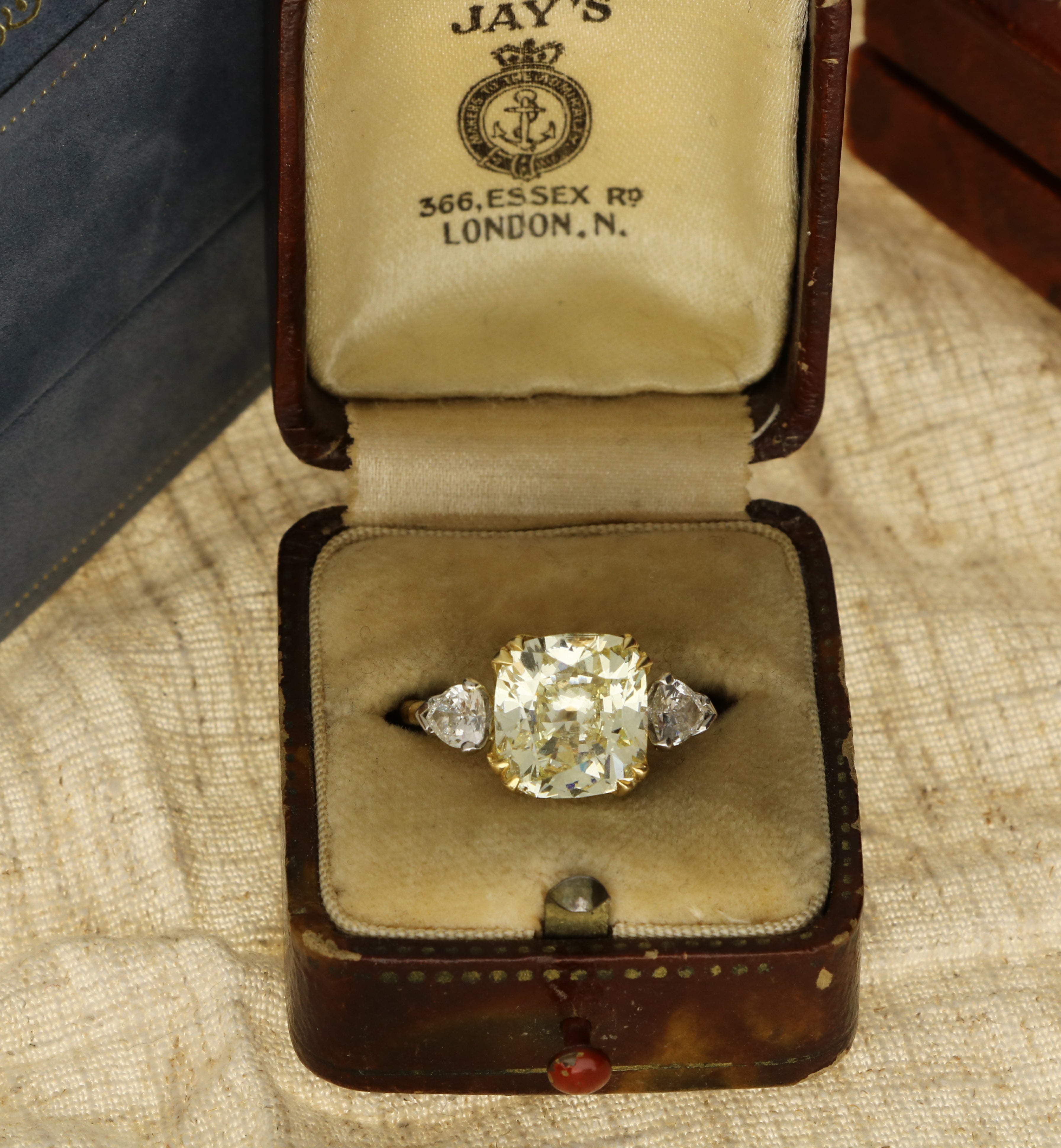 Antique Certified 4.97ct Fancy Light Yellow Old Cushion Cut