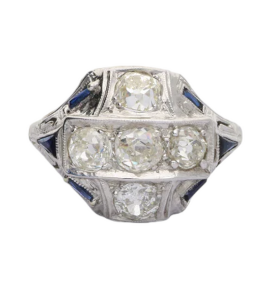Art Deco old cut diamond and sapphire ring