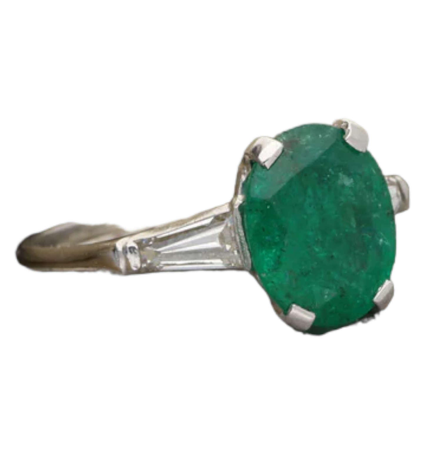 Platinum emerald and diamond engagement ring
