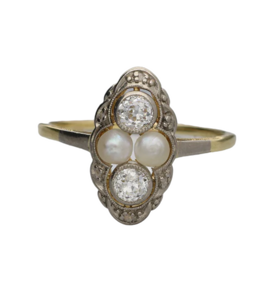 Art Deco 18ct pearl and old cut diamond ring