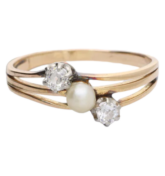 Antique pearl and old cut diamond ring