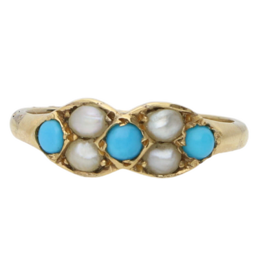 Antique 18ct turquoise and pearl ring
