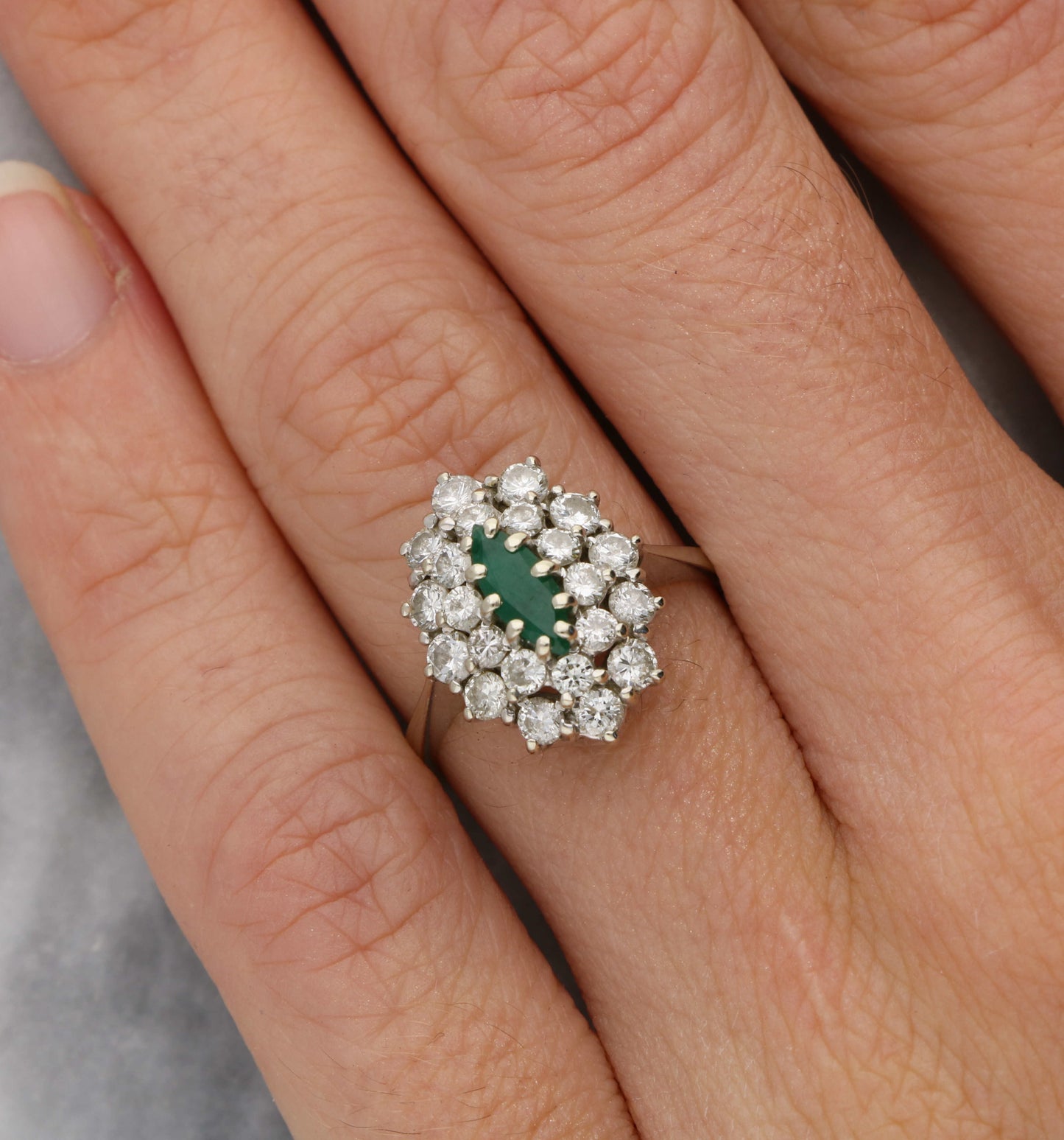 18ct marquise emerald and diamond cluster engagement ring