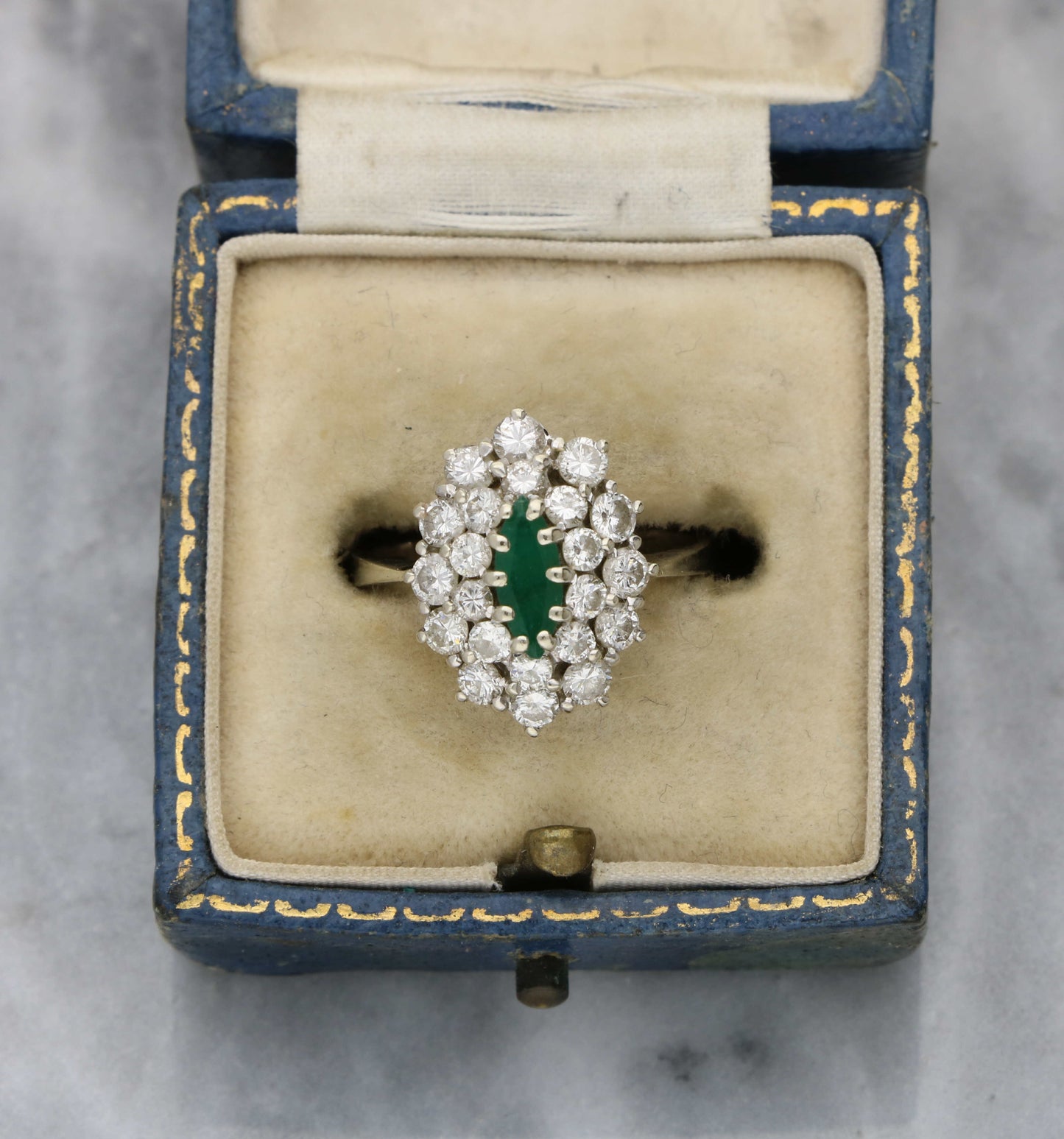 18ct marquise emerald and diamond cluster engagement ring