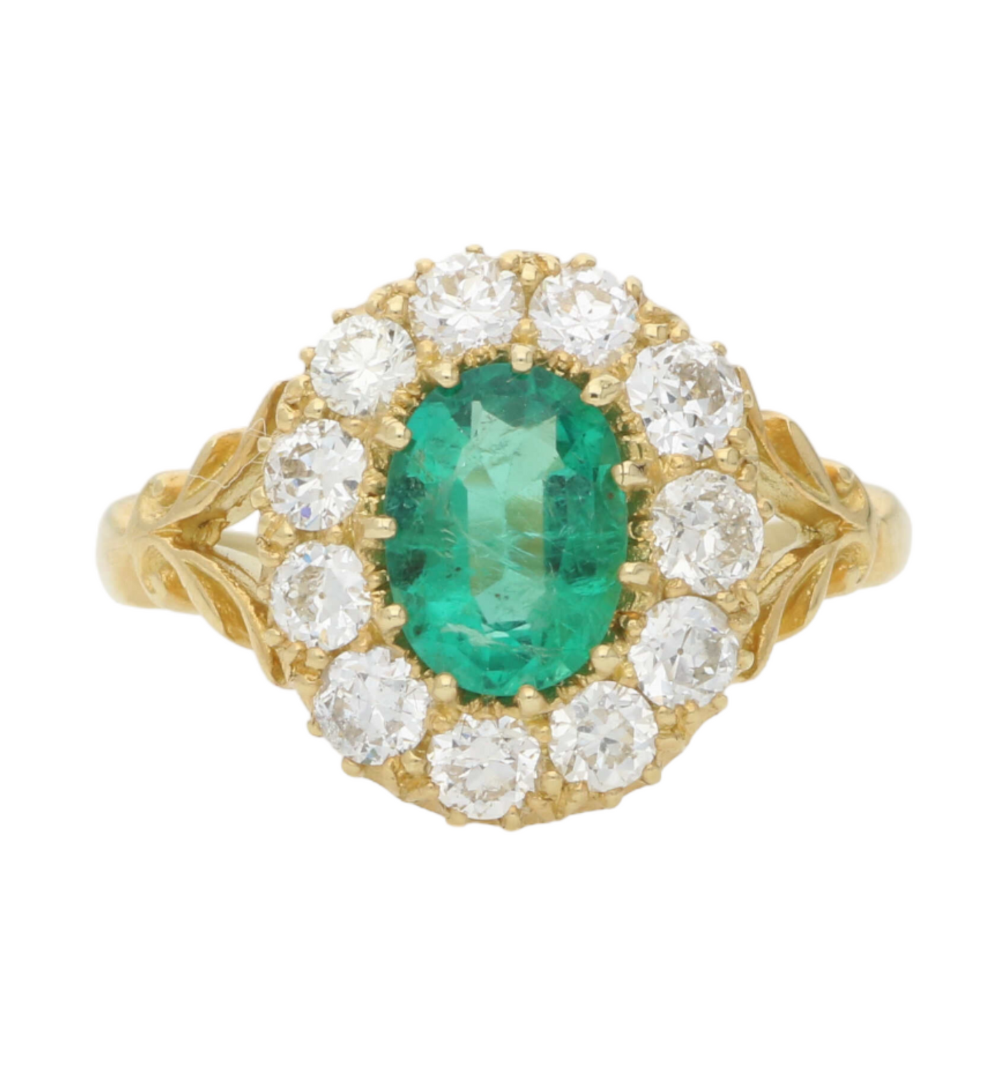 18ct emerald and diamond cluster ring