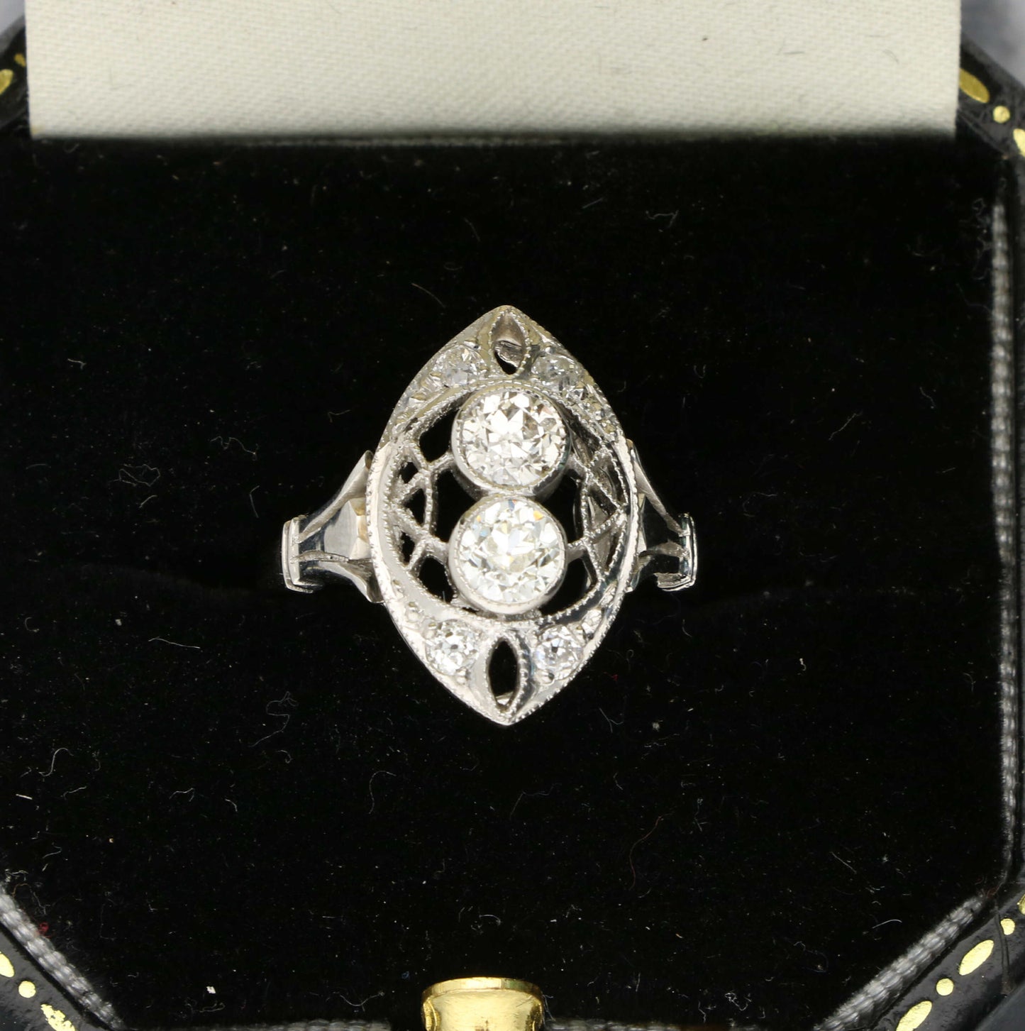Platinum old cut diamond ring
