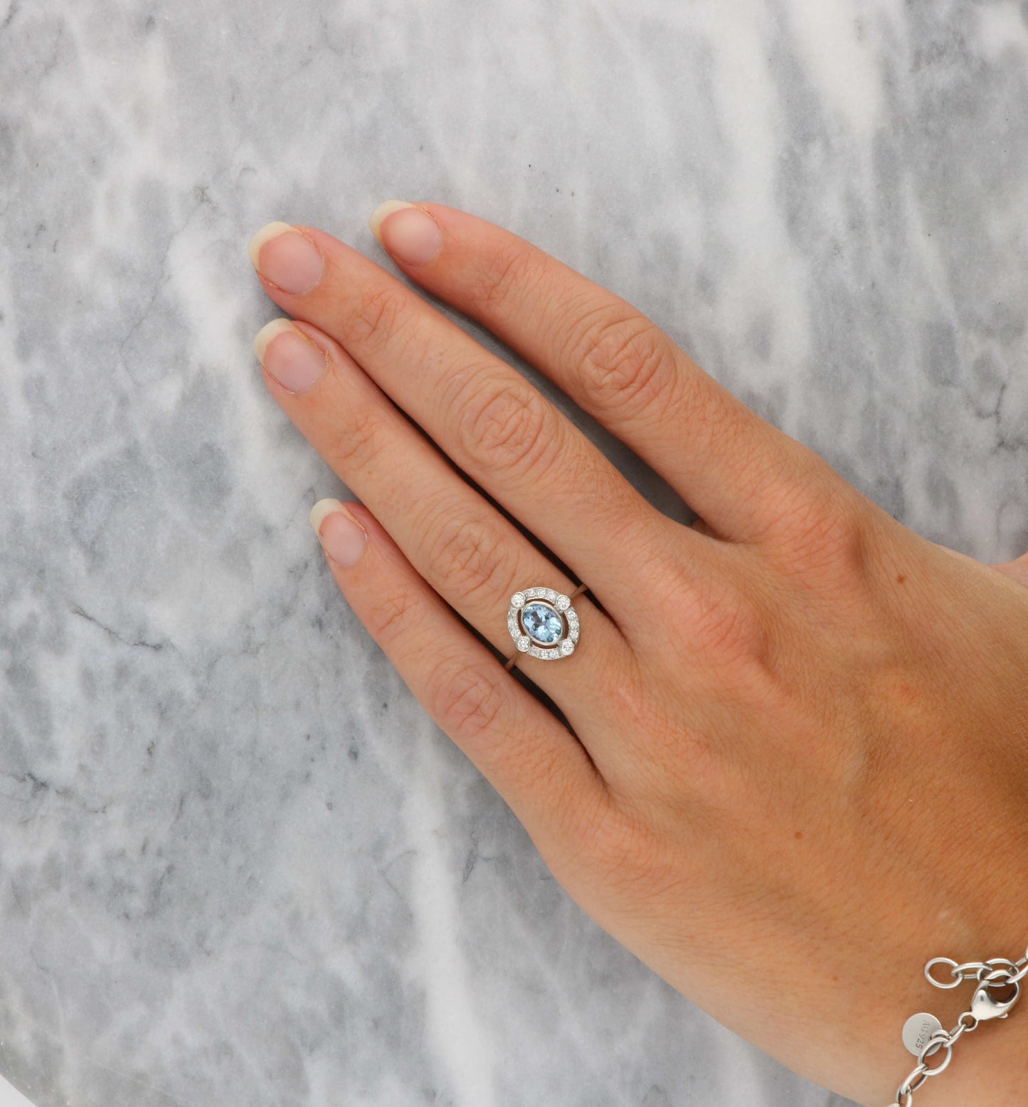 Platinum aquamarine and diamond Art Deco style ring