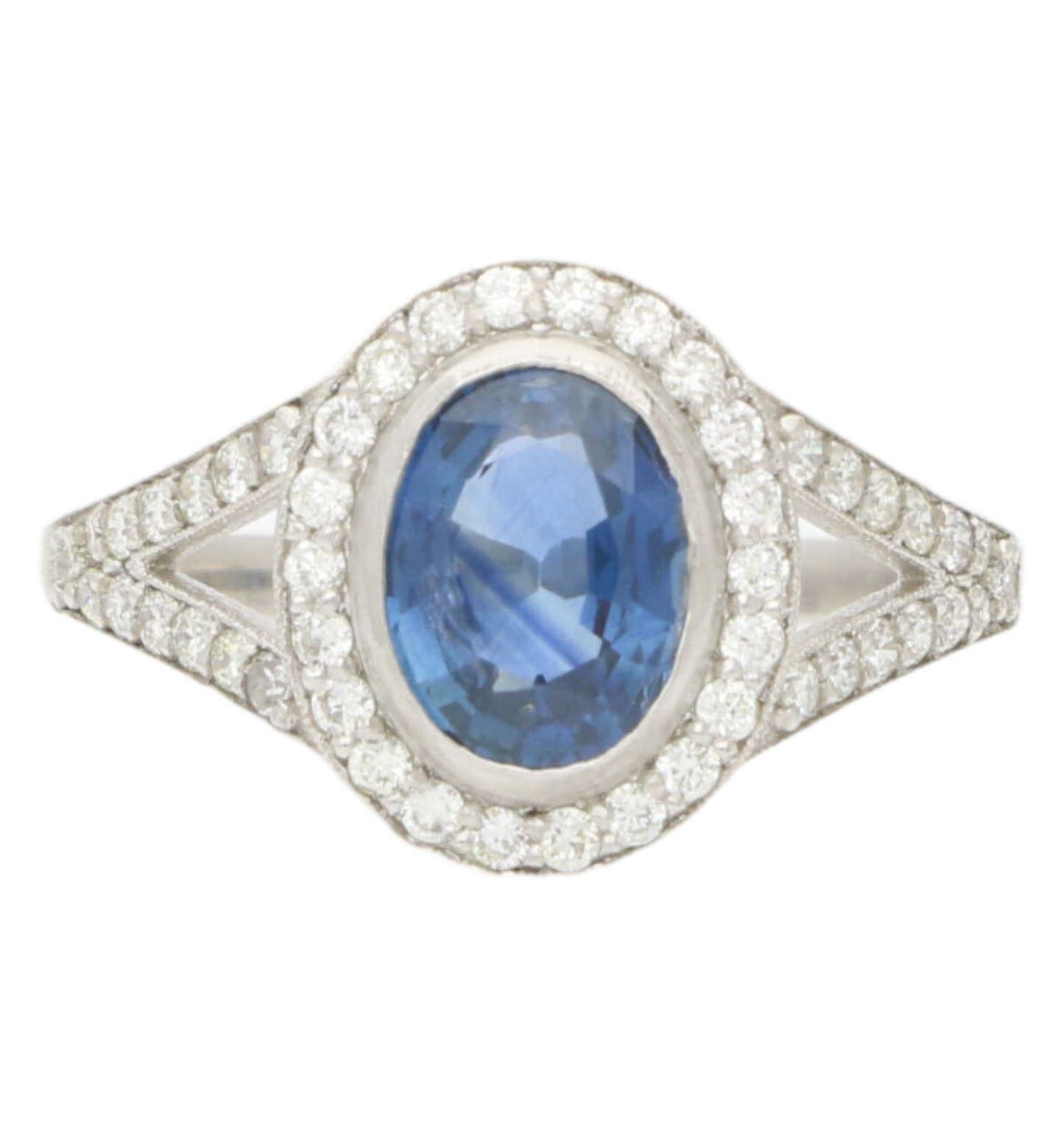 Platinum sapphire and diamond engagement ring