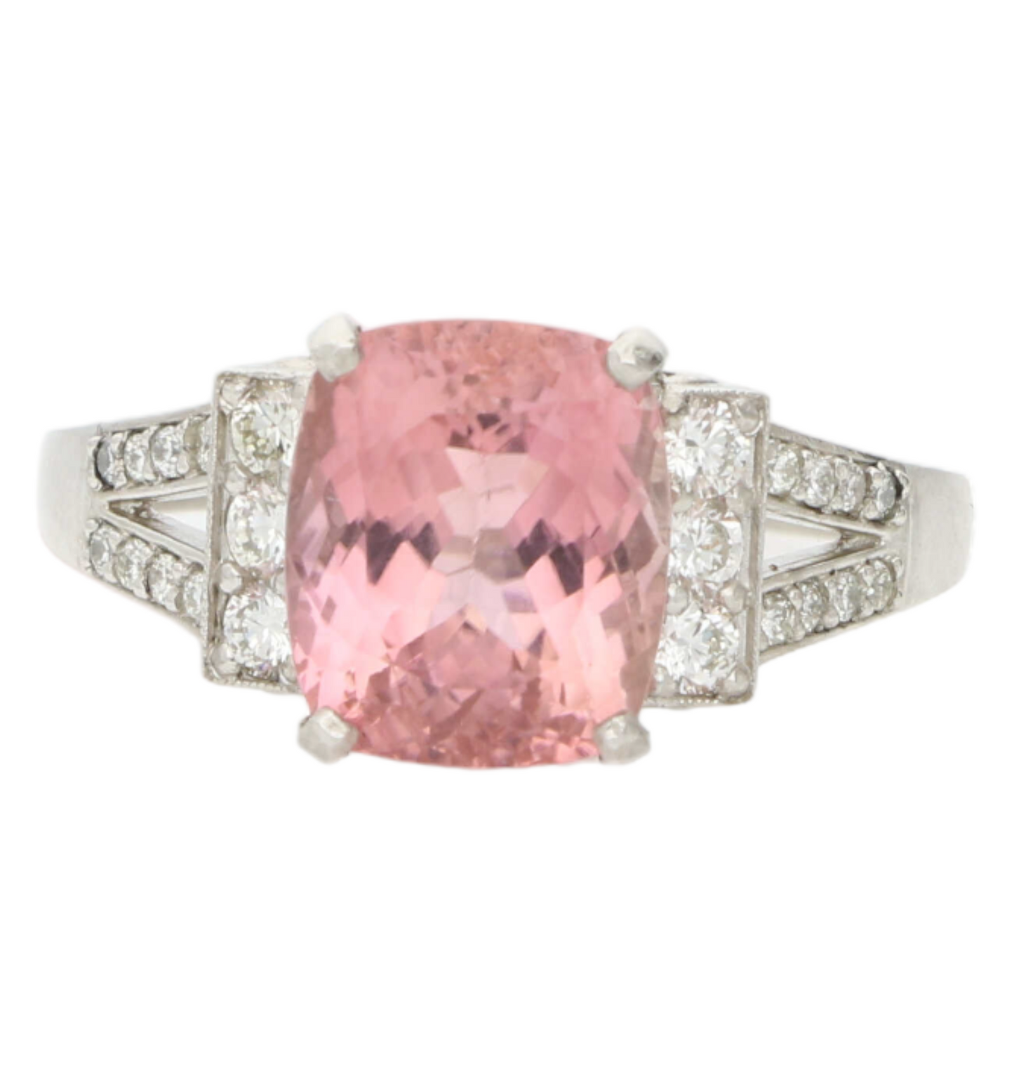 Platinum pink tourmaline and diamond ring