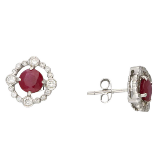 18ct ruby and diamond cluster earrings