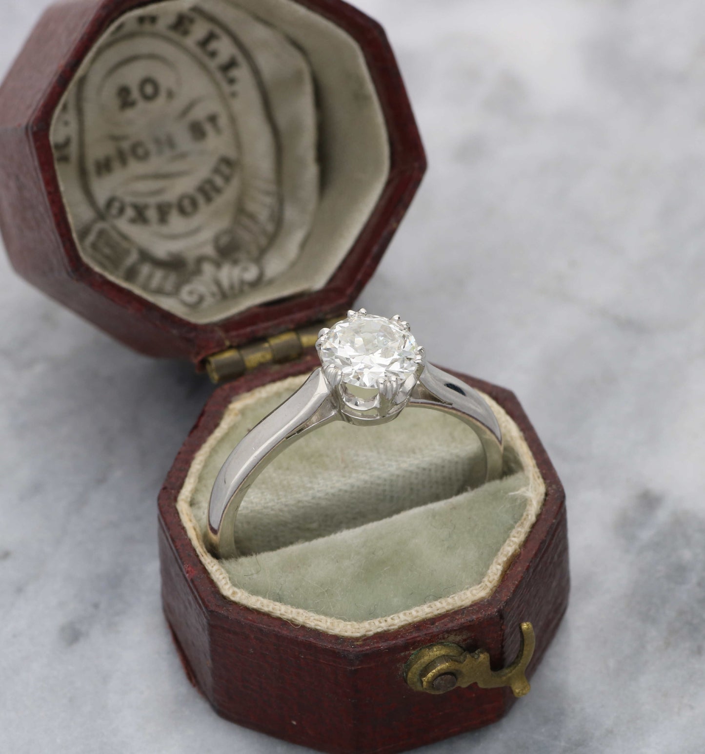 Platinum old cut diamond solitaire engagement ring