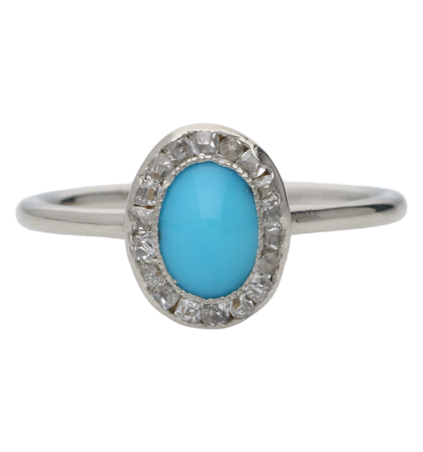 Turquoise and old cut diamond cluster ring