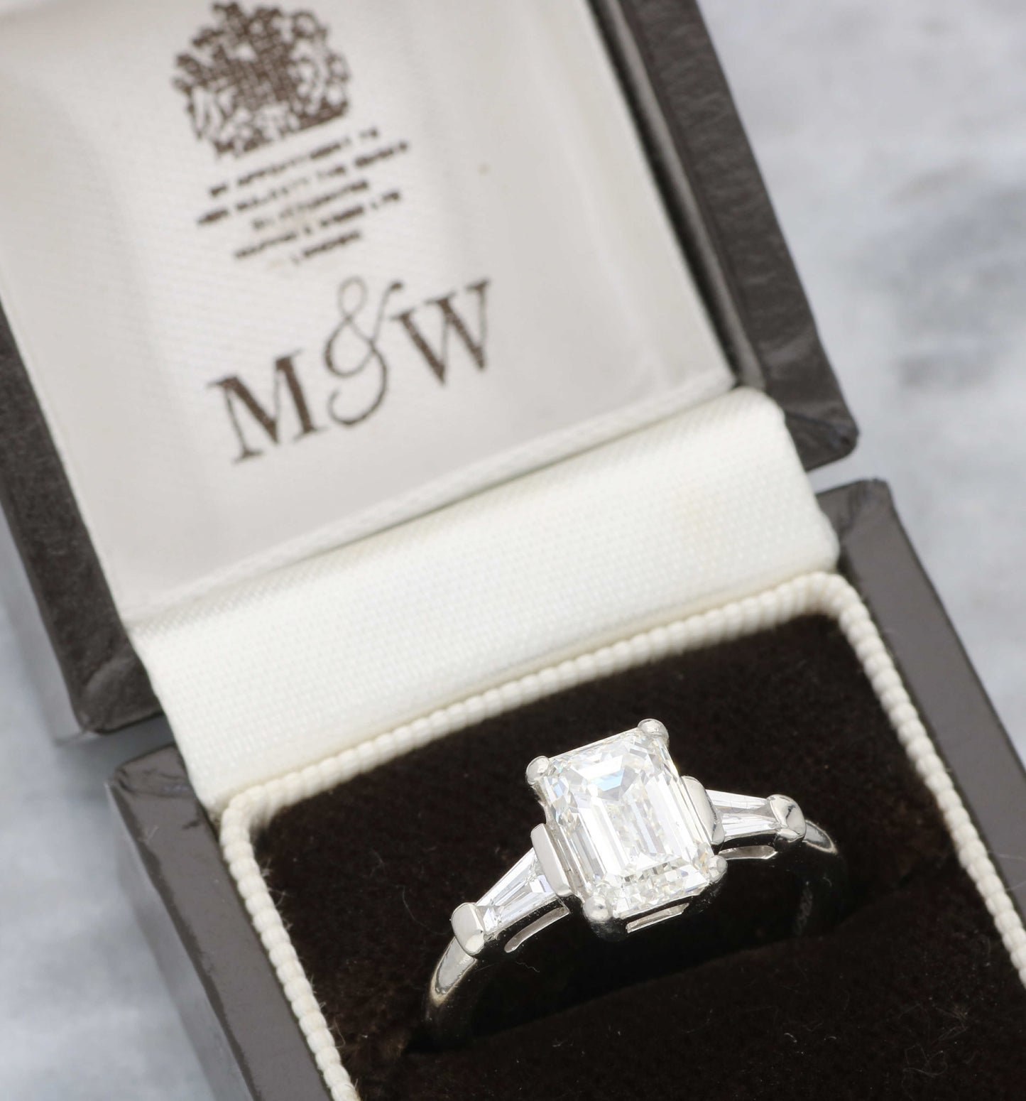 Platinum 2.01ct emerald cut diamond ring